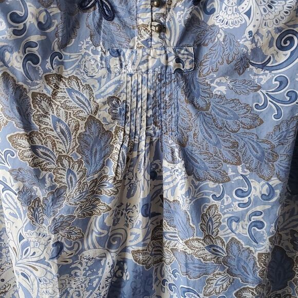 CHARTER CLUB EMBROIDERED COTTON FLORAL TUNIC SIZE 10 BOHO BLUE BEIGE SLEEVELESS - Picture 3 of 8